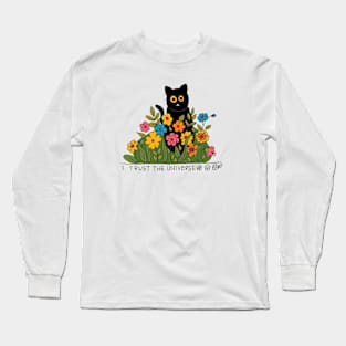 I Trust The Universe Cat Black Wild Flowers Long Sleeve T-Shirt